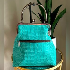 Patricia Nash 10th Anniversary Aqua Croc Embossed Bag
